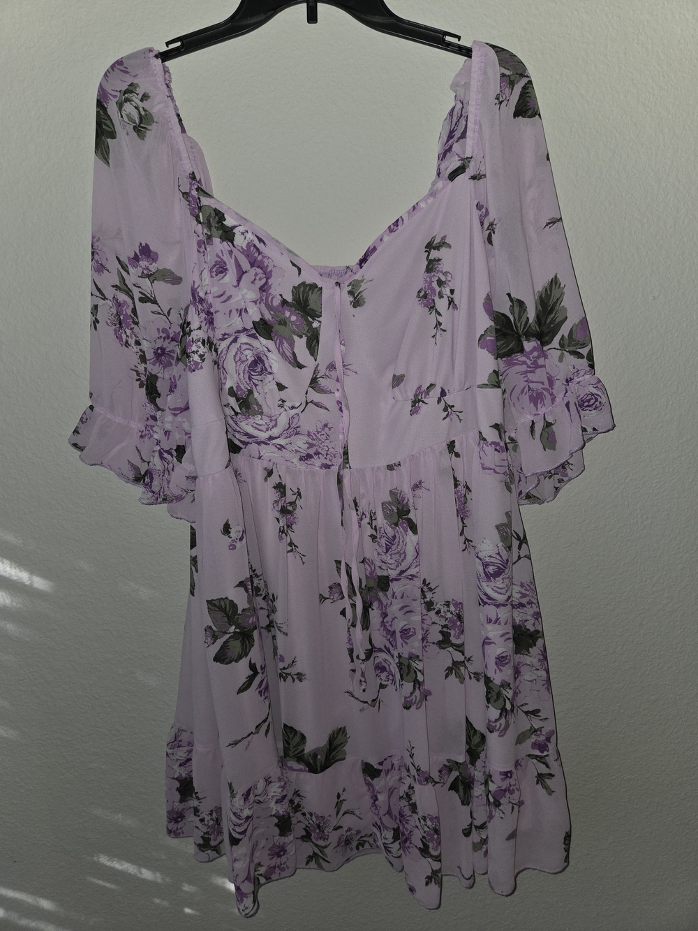 Lavender Floral Ruffle Sleeve Mini Dress